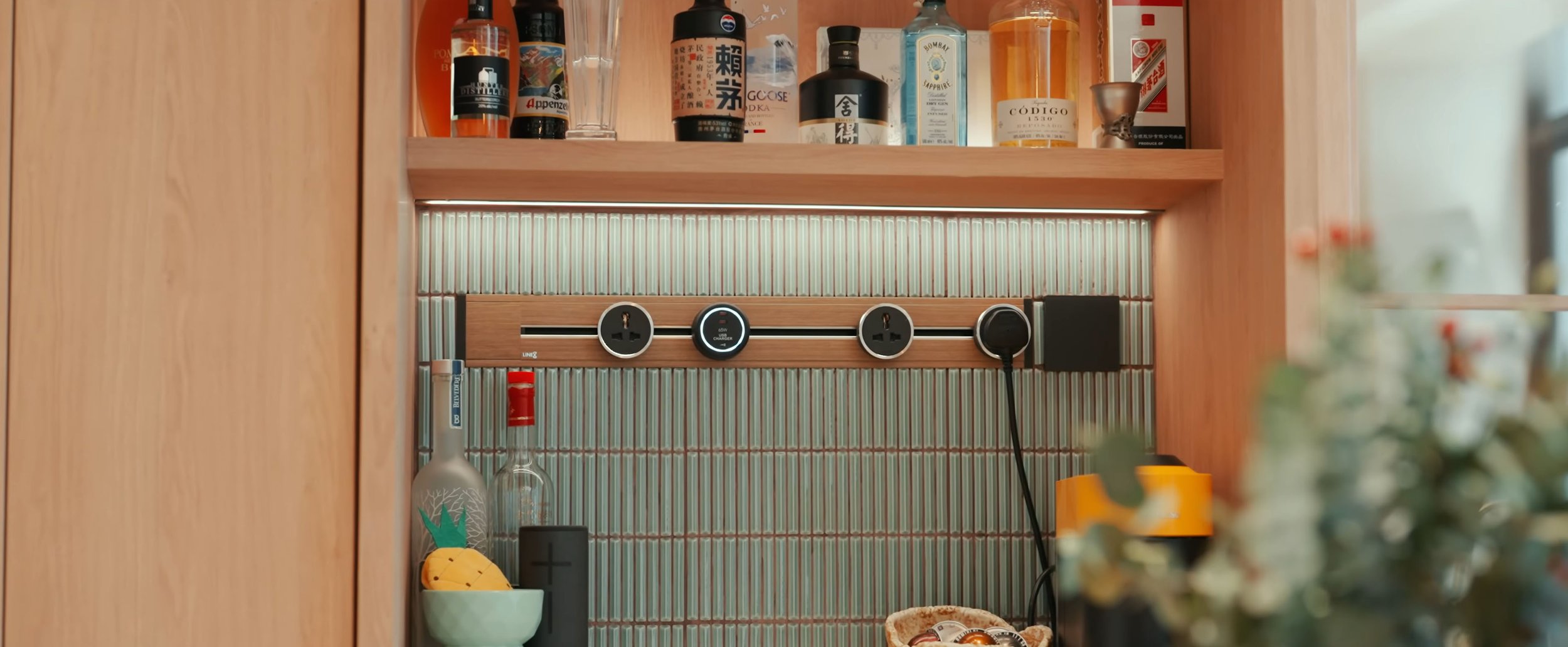 Line8 Model SL power track seamlessly integrated into a luxury pantry backsplash.