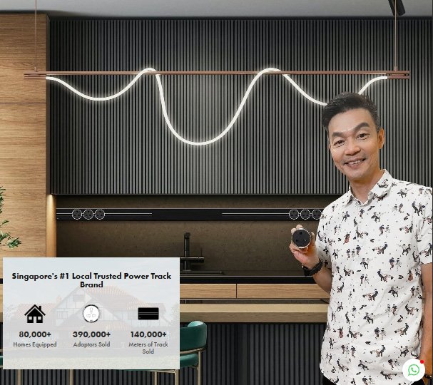Line8 power track Singapore market figures: 150,000+ metres of track delivered, 450,000+ adaptors in use, and 85,000+ Singapore homes equipped