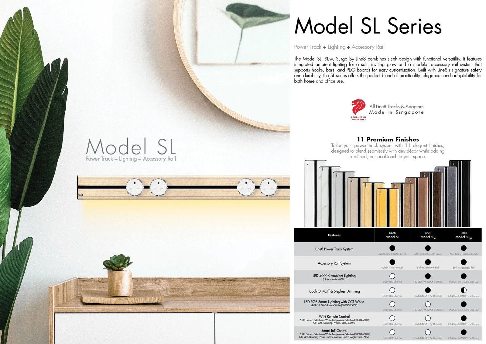 Line8 Model SL track in Black Hairline above a wooden shelf