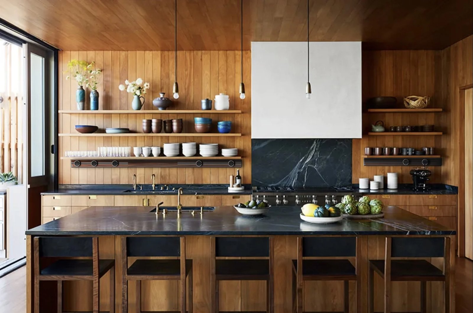 Line8 Model SL track in Black Hairline above the kitchen sink area