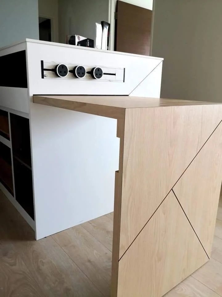 Line8 Model SL track in American Spruce above a kitchen island