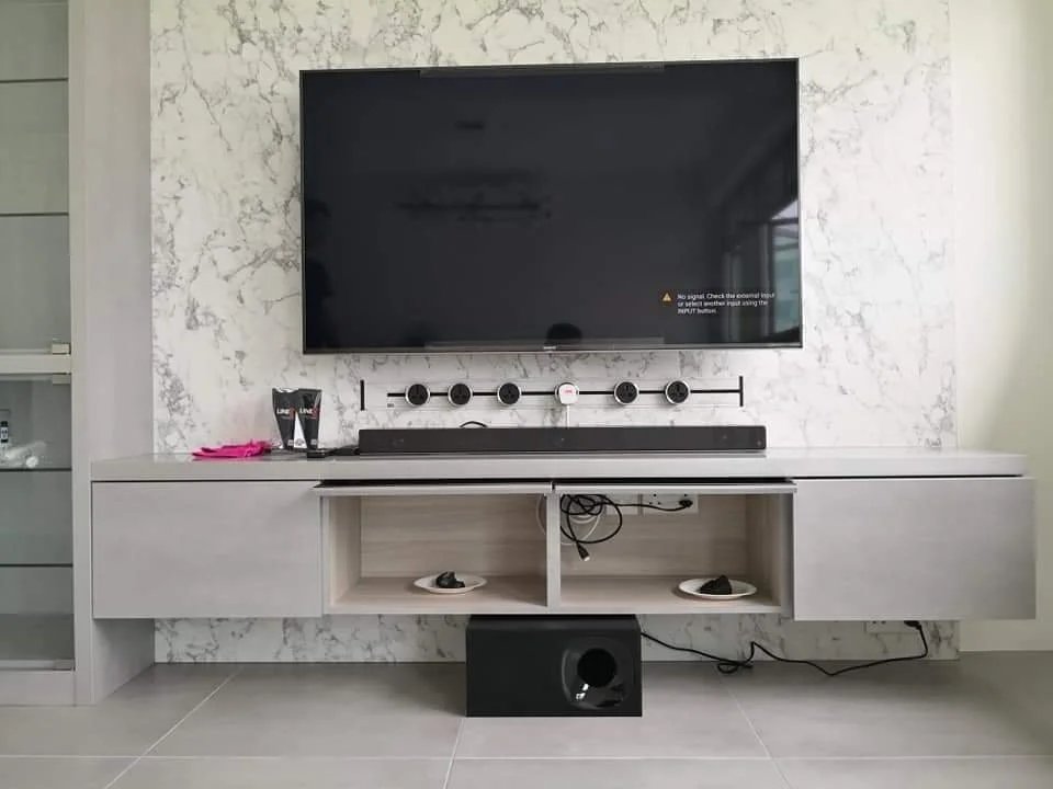 Line8 Model SL track in Black Hairline above a media console