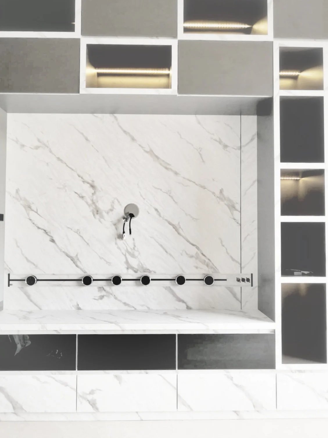 Line8 Model SL track in Black Hairline above a marble sink area