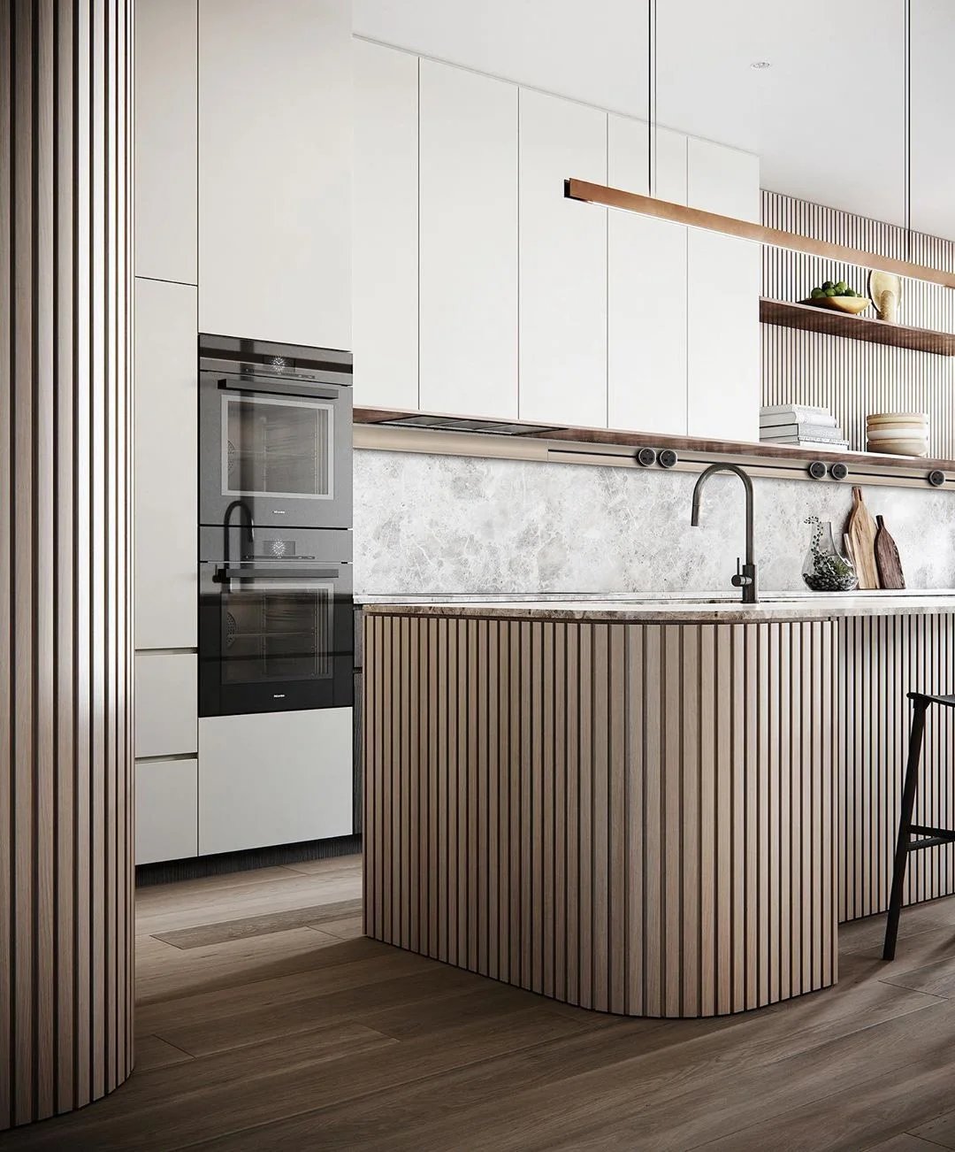 Line8 Model SL track in Black Hairline above a kitchen island