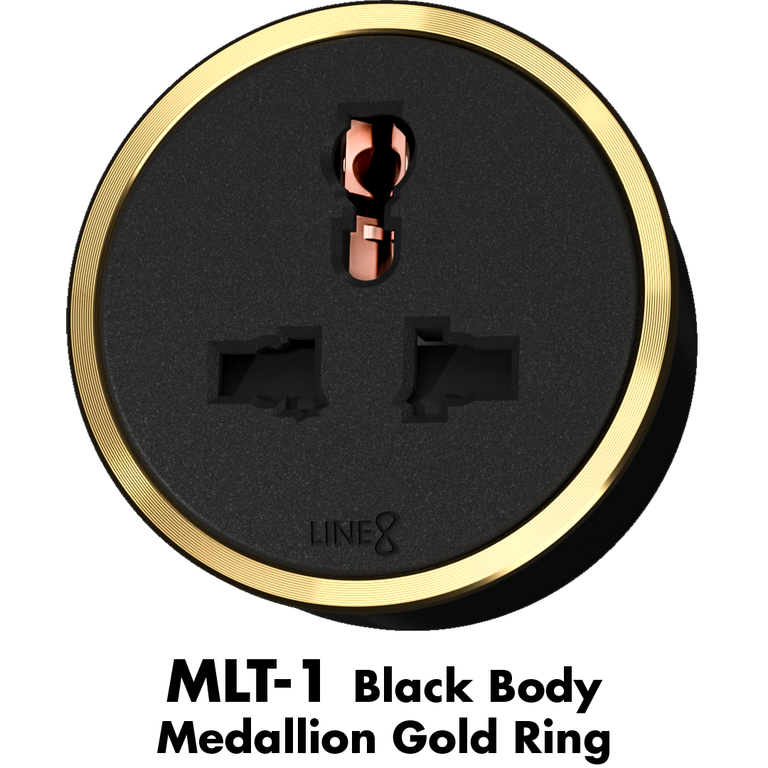 Line8 adaptor in Gold Hairline on a dark surface, designed for modular power tracks