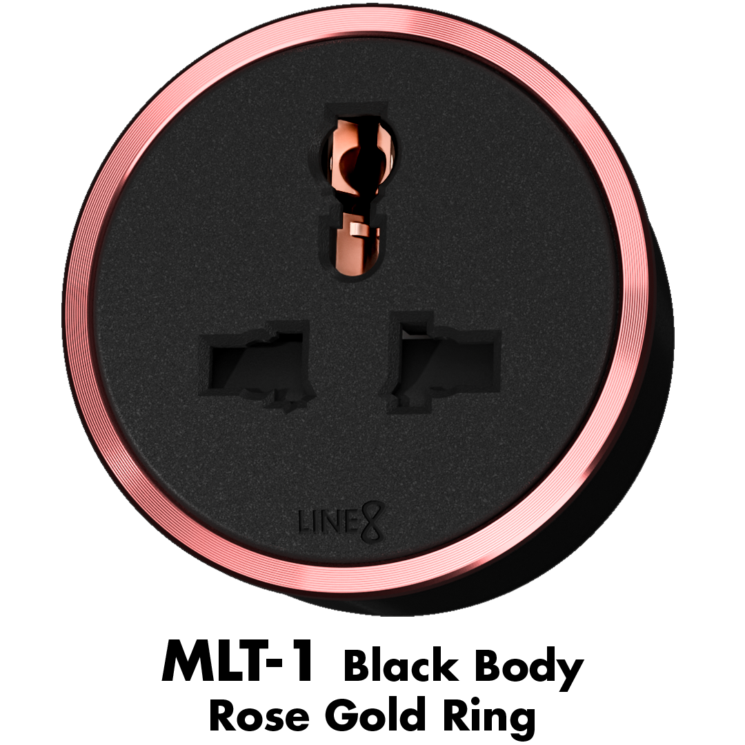 Line8 MLT-1 adaptor in Rose Gold on a dark surface