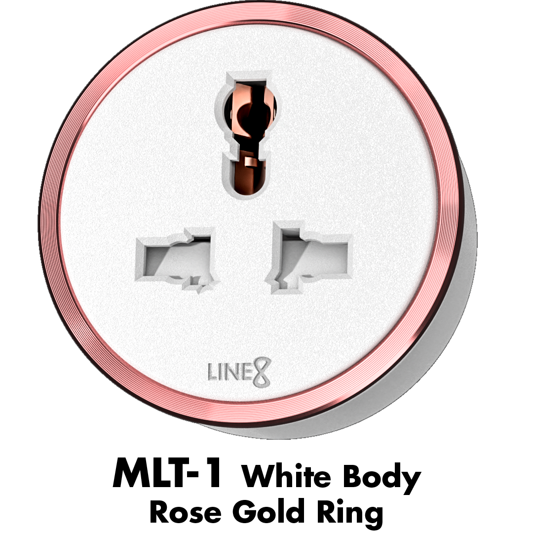 Line8 adaptor in Rose Gold, mounted on a wall, providing power access