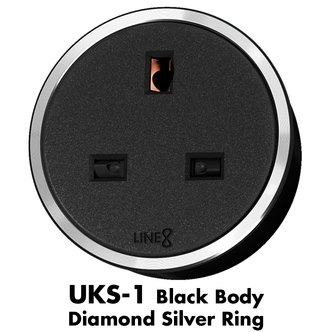 Line8 UKS-1 adaptor in Black Hairline on a countertop