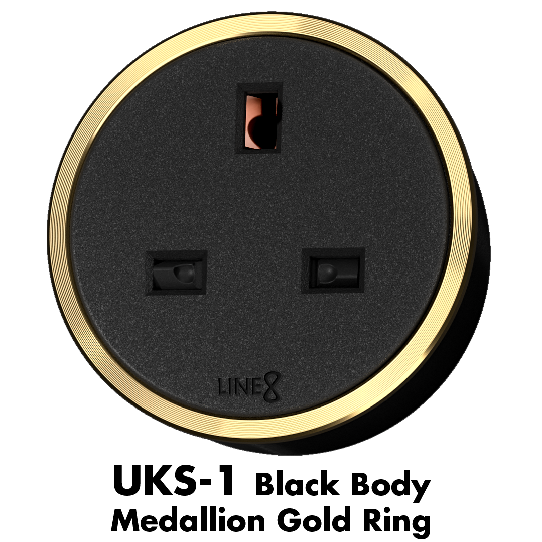 Line8 UKS-1 adaptor in Gold Hairline on a dark background