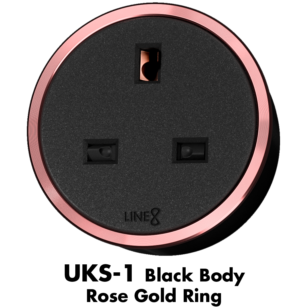 Line8 adaptor in Rose Gold finish on a black background