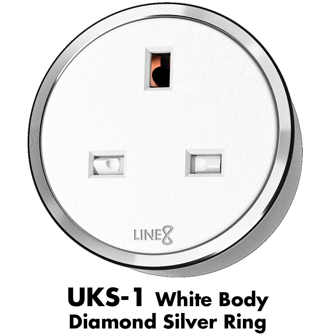 Line8 UKS-1 adaptor in Pearl White mounted on a wall