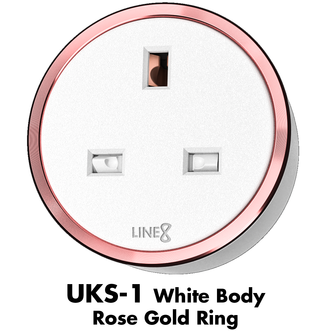 Line8 MLT-1 adaptor in Rose Gold mounted on a wall socket