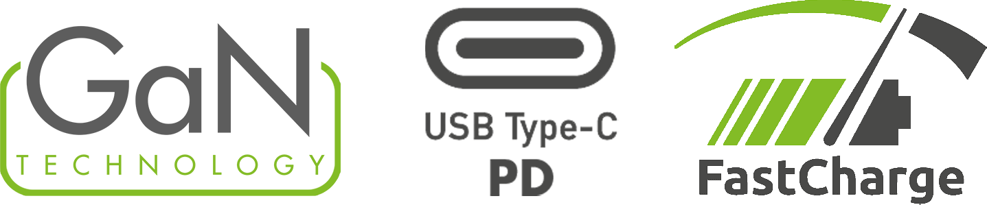 Line8 GaN USB adaptor in Silver Hairline on a desk powering a device