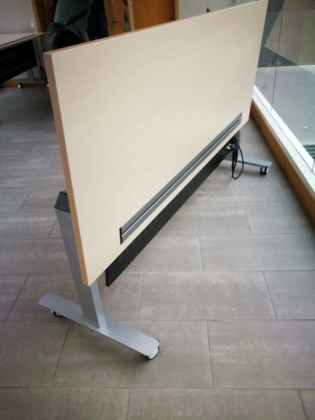 Line8 Model SL track in Silver Hairline mounted on a conference room divider