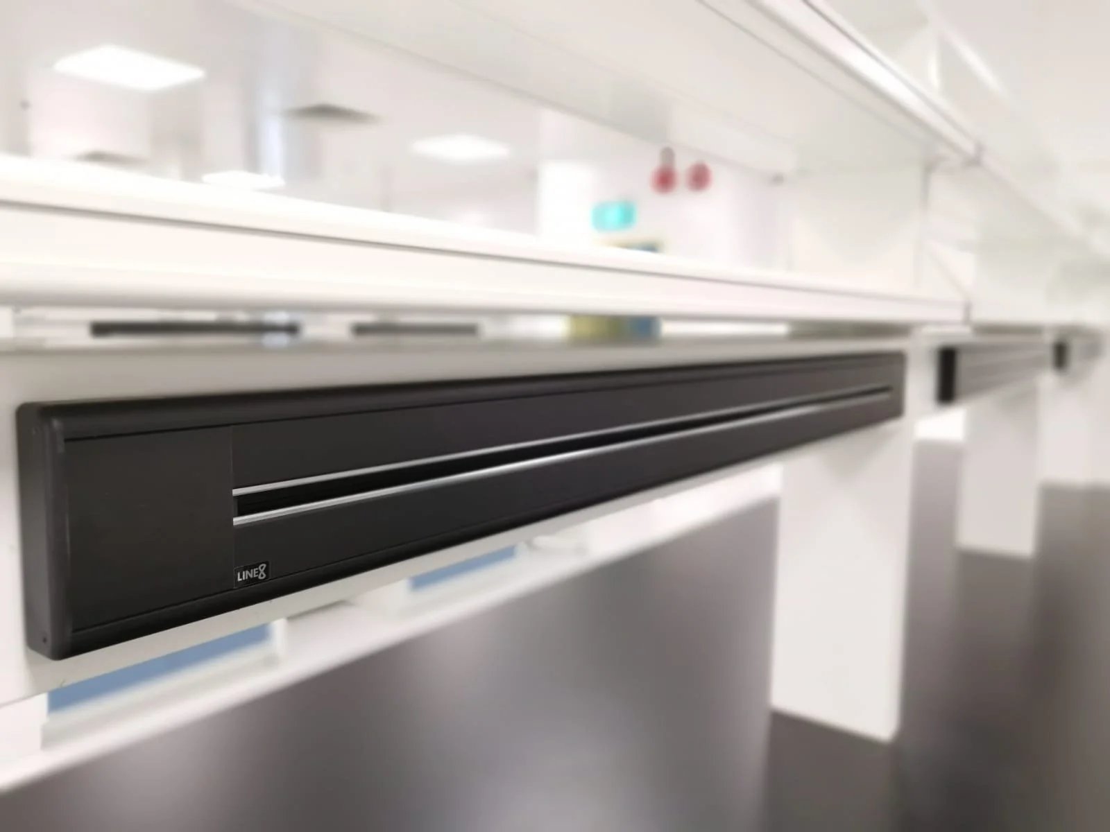 Line8 Model SL track in Black Hairline above a laboratory workspace