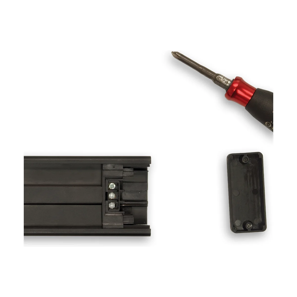 Step 4 — Remove the end cap from the track core to expose the terminal block.