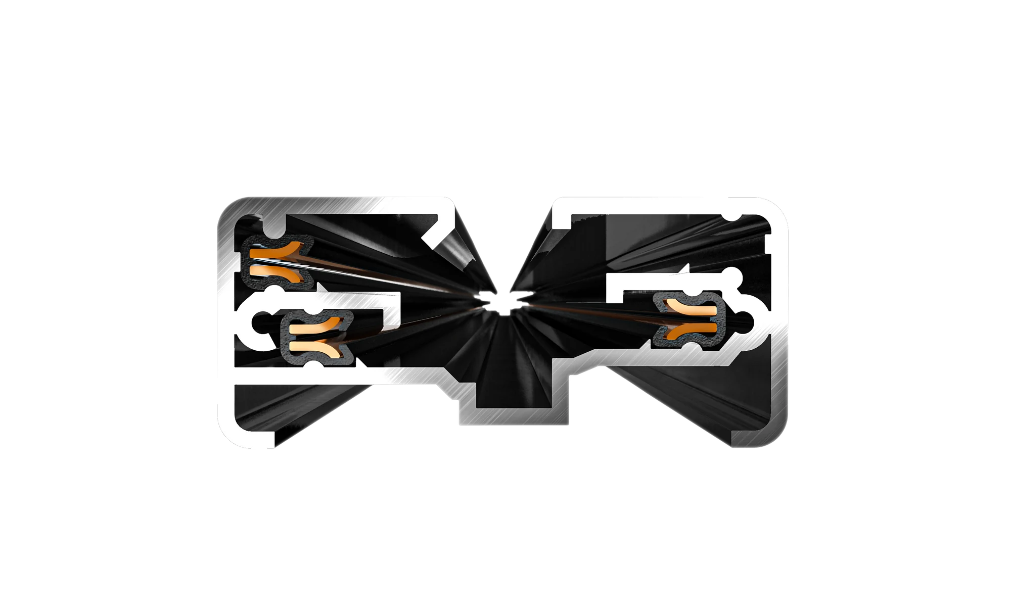 Cross-section diagram of the Line8 Zen Track power track, showing the full-sized True Earth conductor and internal construction.