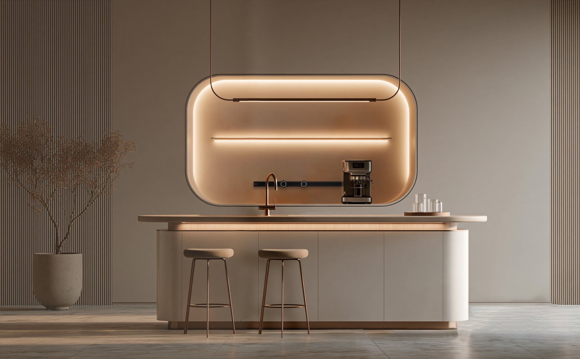 Line8 Zen Track lit above a home bar counter.